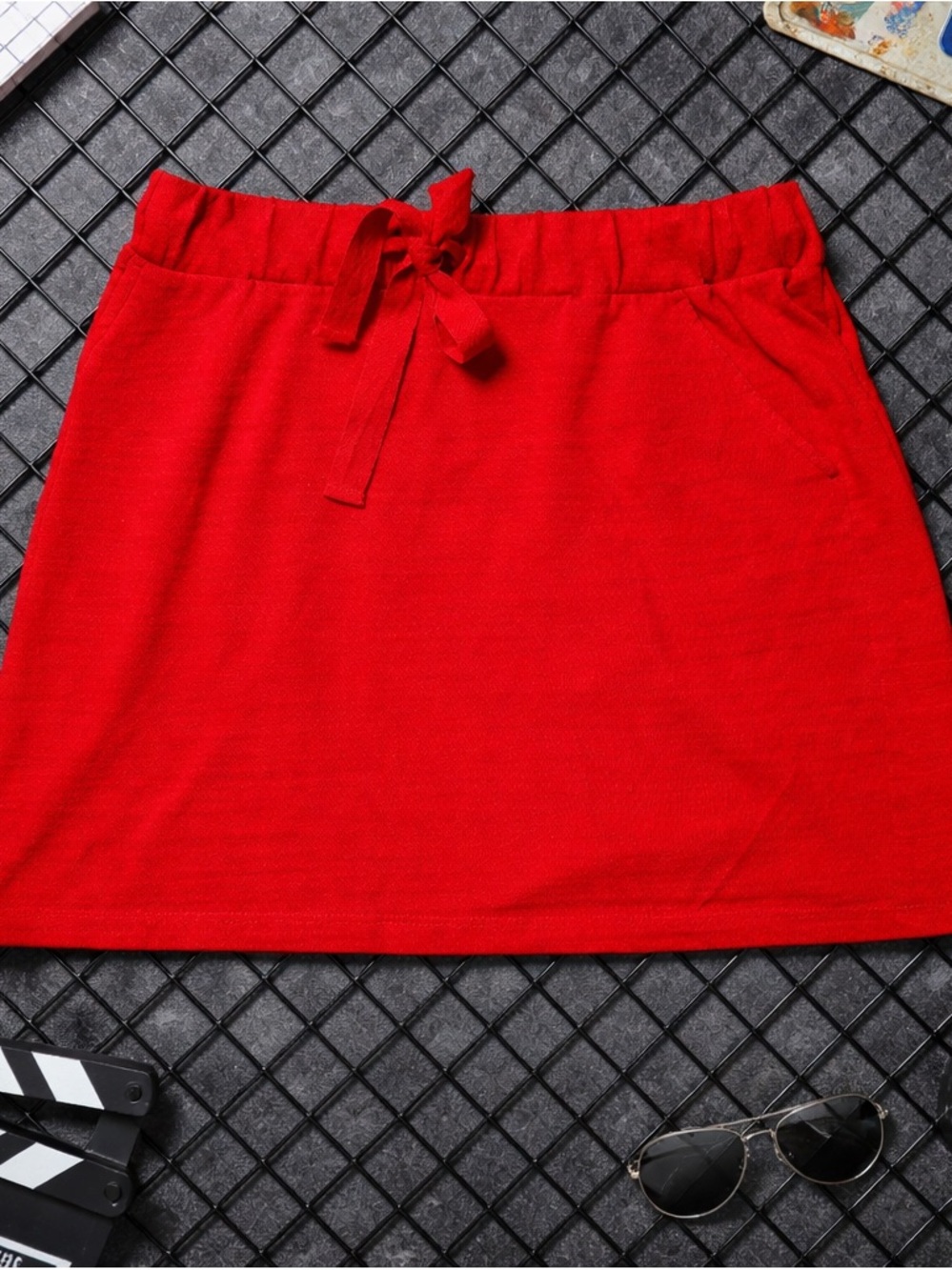 Loft red cotton skirt with pockets NWT